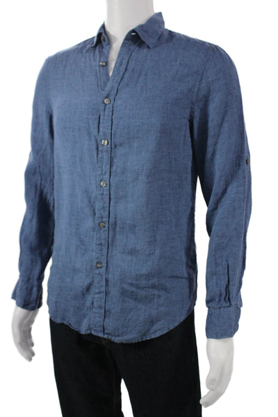 Perry Ellis Mens Point Collar Button Up Dark Blue Long Sleeve Cotton Size S