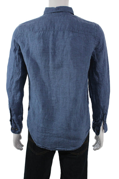 Perry Ellis Mens Point Collar Button Up Dark Blue Long Sleeve Cotton Size S