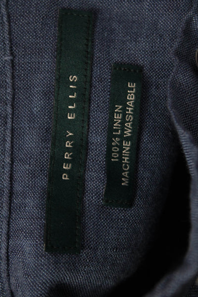 Perry Ellis Mens Point Collar Button Up Dark Blue Long Sleeve Cotton Size S