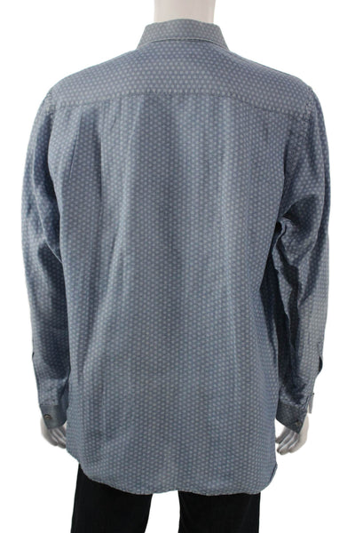 Ermenegildo Zegna Mens Point Button-Up Cotton Linen Blue Long Sleeve Size L