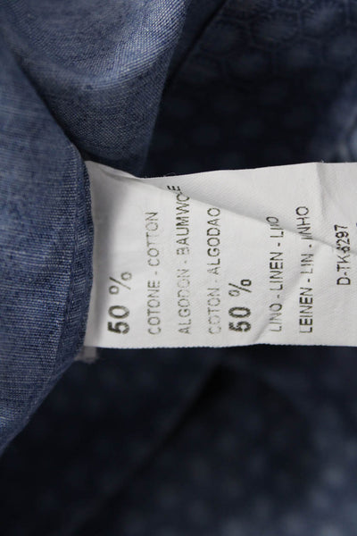 Ermenegildo Zegna Mens Point Button-Up Cotton Linen Blue Long Sleeve Size L