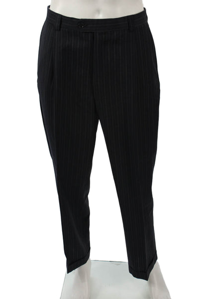 Ted Baker London Men Black Striped Wool Blend Dress Pants Button Size 34
