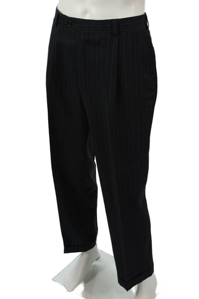 Ted Baker London Men Black Striped Wool Blend Dress Pants Button Size 34