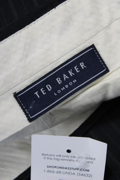 Ted Baker London Men Black Striped Wool Blend Dress Pants Button Size 34