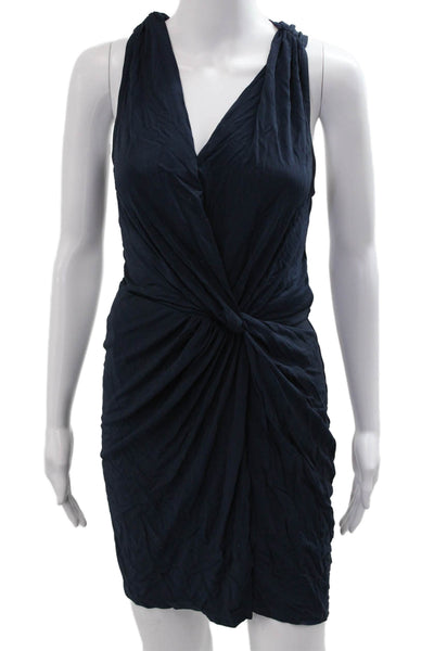 Haute Hippie Womens Wrap Mini Dress Dark Blue V-Neck Sleeveless Rayon Size S