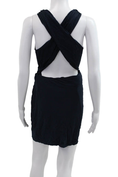Haute Hippie Womens Wrap Mini Dress Dark Blue V-Neck Sleeveless Rayon Size S