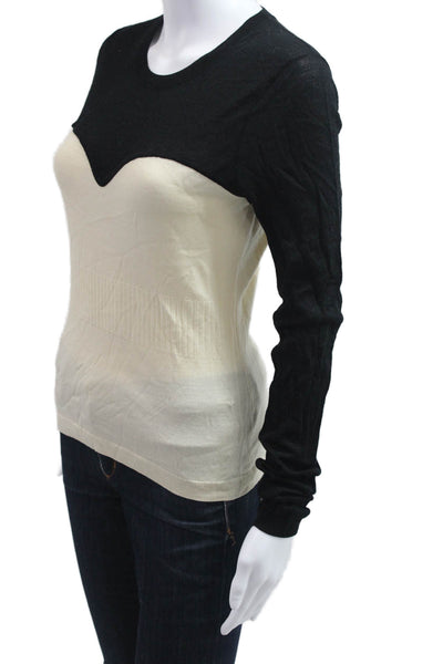 Rachel Roy Women Pullover Sweater Beige Merino Wool Long Sleeve Size S
