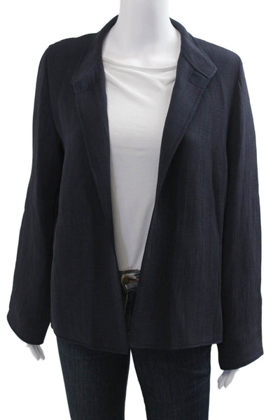 Eileen Fisher Womens Dark Blue Rayon Silk Blazer Long Sleeve Size M