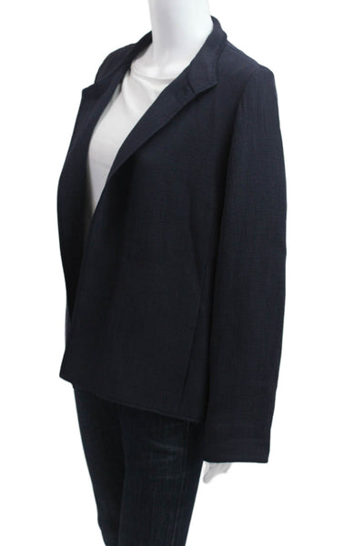 Eileen Fisher Womens Dark Blue Rayon Silk Blazer Long Sleeve Size M