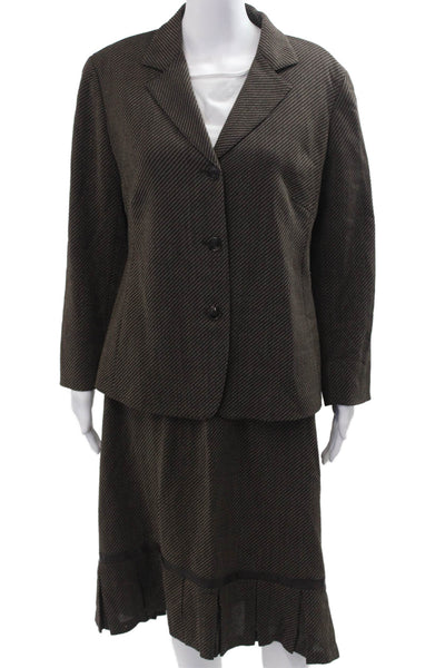 Lafayette 148 New York Womens Striped Blazer Skirt Suit Brown Size 14/18 Wide