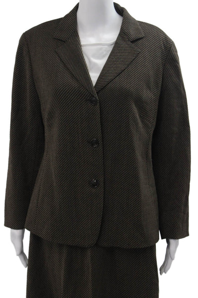 Lafayette 148 New York Womens Striped Blazer Skirt Suit Brown Size 14/18 Wide