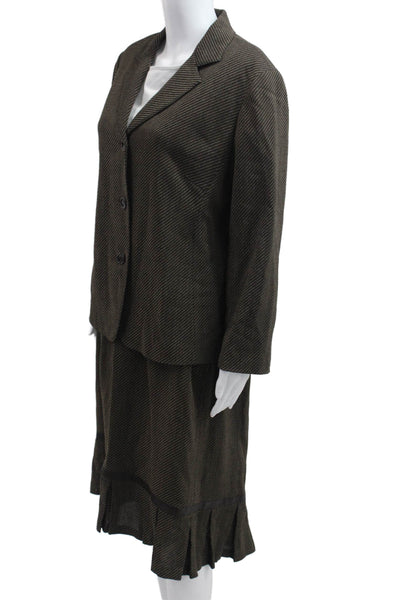 Lafayette 148 New York Womens Striped Blazer Skirt Suit Brown Size 14/18 Wide