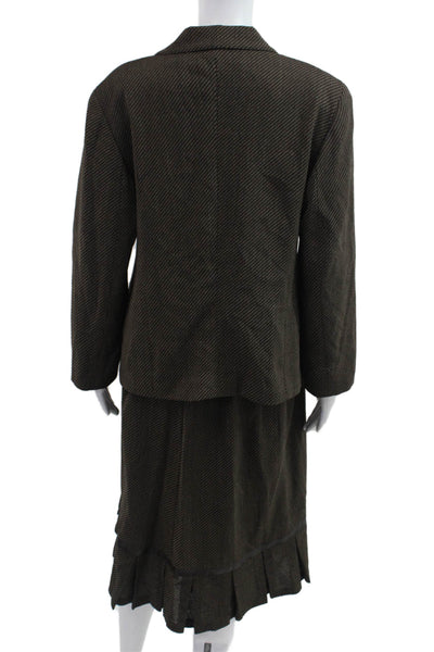 Lafayette 148 New York Womens Striped Blazer Skirt Suit Brown Size 14/18 Wide