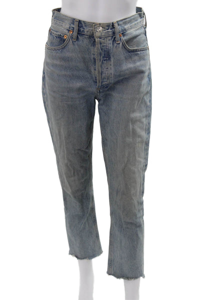 Agolde Womens Cropped Straight Jeans Light Blue High Rise 100% Cotton Size 25