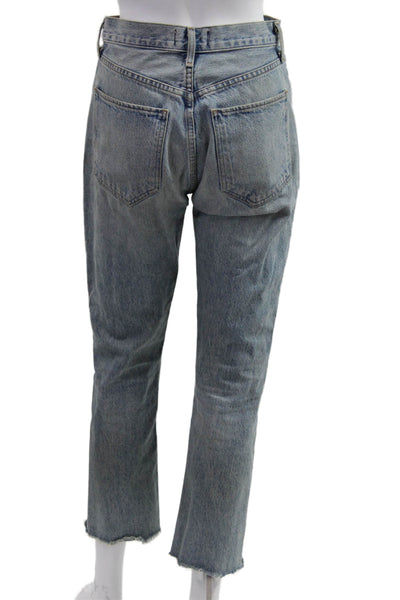 Agolde Womens Cropped Straight Jeans Light Blue High Rise 100% Cotton Size 25