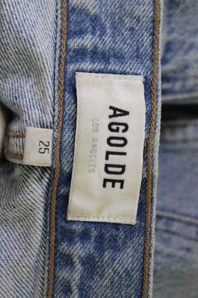 Agolde Womens Cropped Straight Jeans Light Blue High Rise 100% Cotton Size 25
