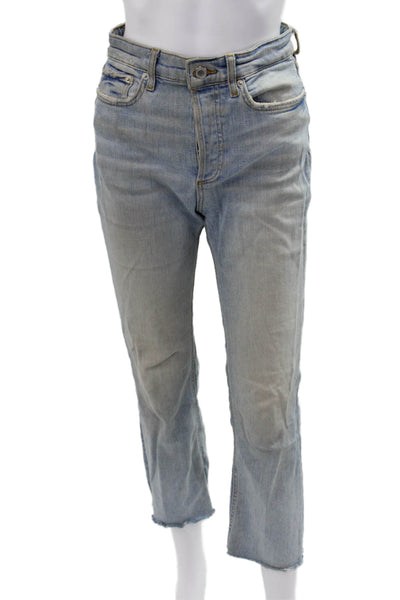 Zara Women Cropped Straight Light Blue Denim High Rise Jeans Size 2