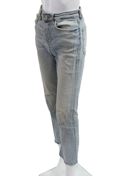 Zara Women Cropped Straight Light Blue Denim High Rise Jeans Size 2