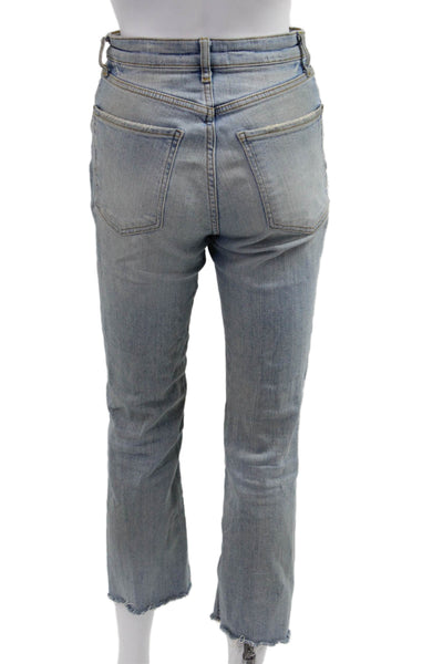Zara Women Cropped Straight Light Blue Denim High Rise Jeans Size 2