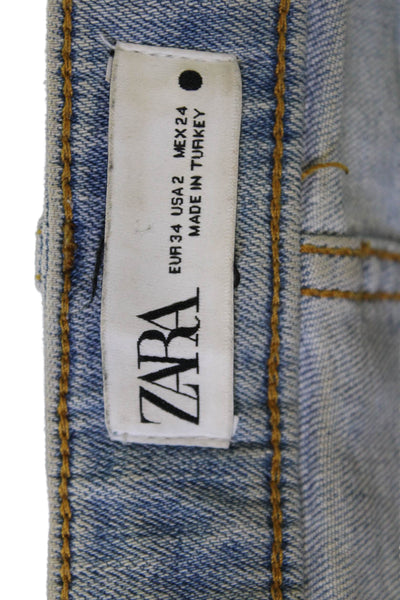 Zara Women Cropped Straight Light Blue Denim High Rise Jeans Size 2