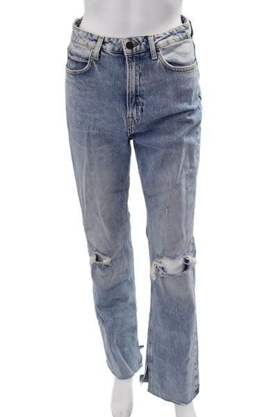 Zara Womens Boyfriend Straight High Rise Light Blue Denim Jeans Size 4