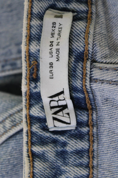 Zara Womens Boyfriend Straight High Rise Light Blue Denim Jeans Size 4