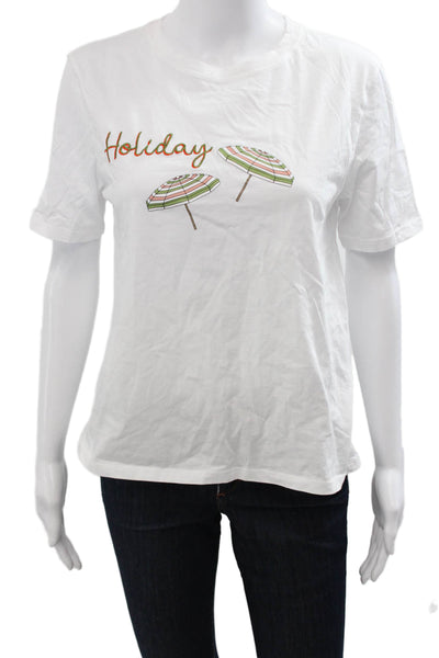 Kule Women Basic Graphic Short Sleeve Organic Cotton T Shirt White Size S