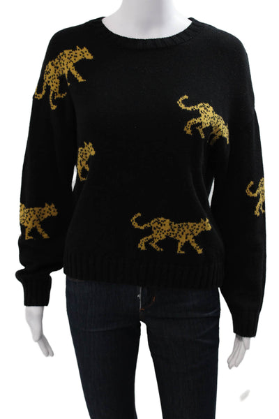 Rails Women Pullover Sweater Black Alpaca Linen Animal Print Size XS