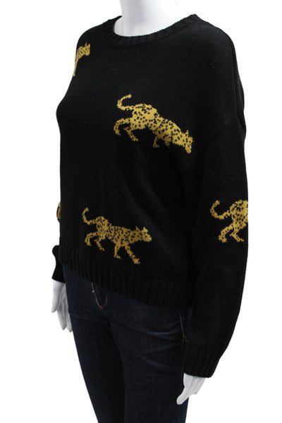 Rails Women Pullover Sweater Black Alpaca Linen Animal Print Size XS