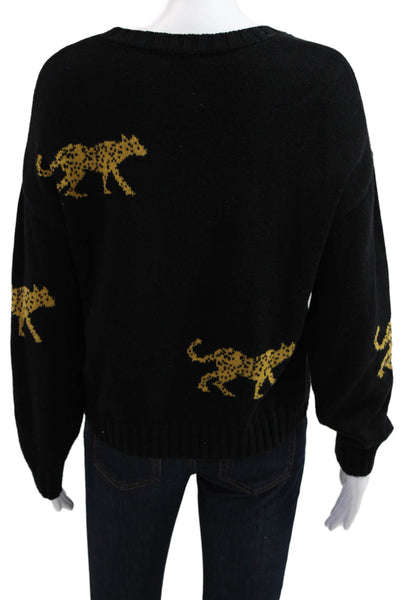 Rails Women Pullover Sweater Black Alpaca Linen Animal Print Size XS