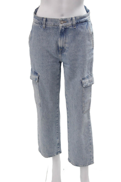 7 For All Mankind Womens Light Blue Cropped Straight High Rise Jeans Size 26