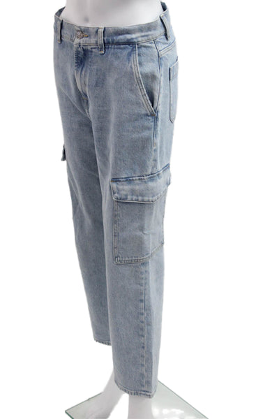 7 For All Mankind Womens Light Blue Cropped Straight High Rise Jeans Size 26