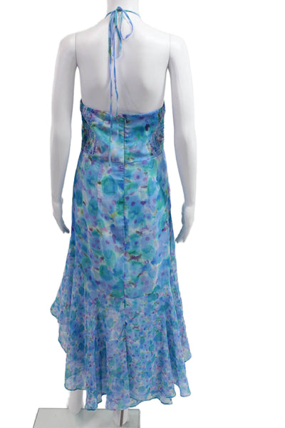 French Connection Women Floral Blue Slip Sundress Sleeveless Mid-Calf Size 4