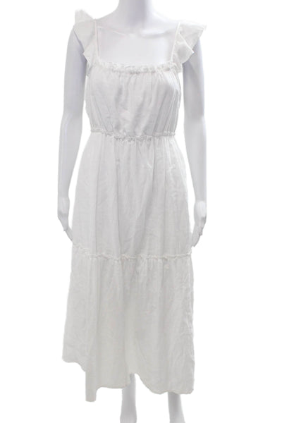 Drew Women Maxi Sundress White Sleeveless Square Neck Cotton Beach Size S