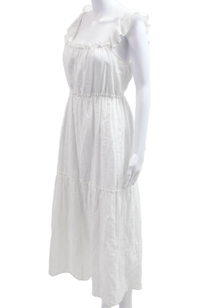 Drew Women Maxi Sundress White Sleeveless Square Neck Cotton Beach Size S