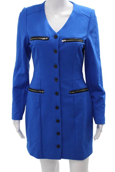 Central Park West Women Jacket Dress Blue V-Neck Long Sleeve Short Size S