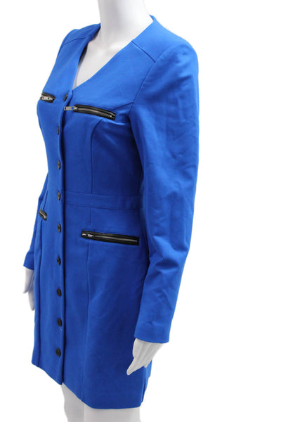 Central Park West Women Jacket Dress Blue V-Neck Long Sleeve Short Size S
