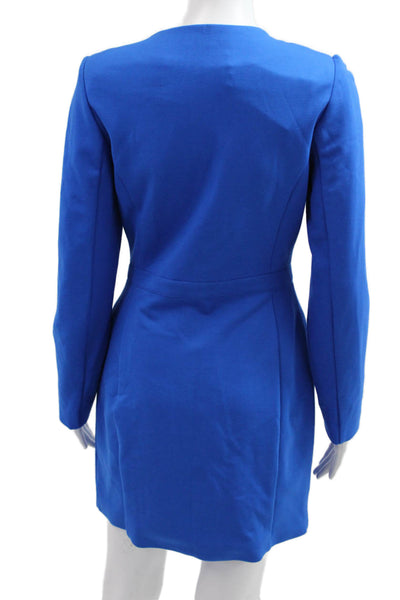 Central Park West Women Jacket Dress Blue V-Neck Long Sleeve Short Size S