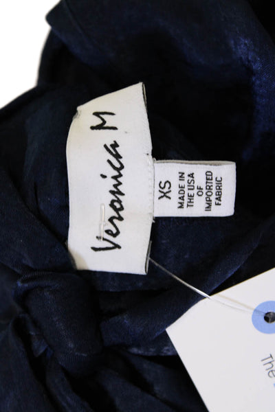 Veronica M Women Dark Blue Blouson Mini Dress High Neck Sleeveless Tie Size XS