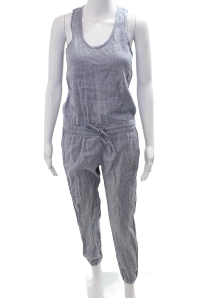 Theory Womens Sleeveless Scoop Neck Solid Linen Blend Jumpsuit Gray Size PP