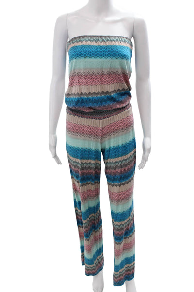 Karina Grimaldi Women Blue Chevron Off Shoulder Sleeveless Jumpsuit Size XS