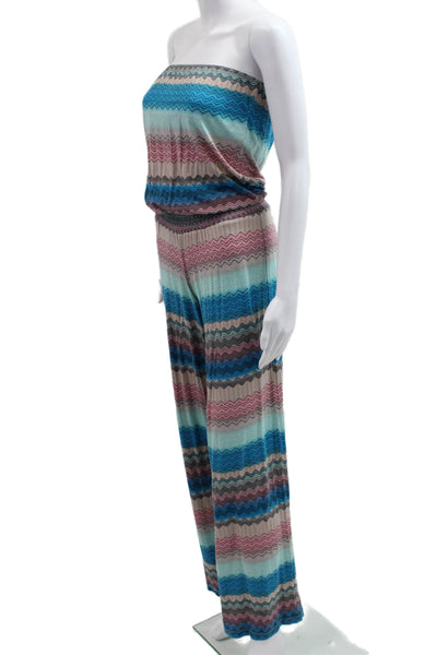 Karina Grimaldi Women Blue Chevron Off Shoulder Sleeveless Jumpsuit Size XS