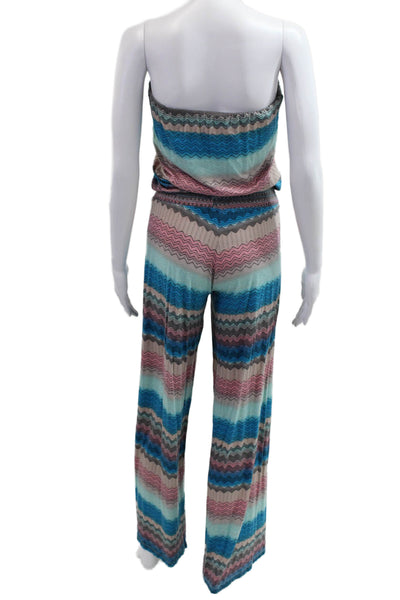 Karina Grimaldi Women Blue Chevron Off Shoulder Sleeveless Jumpsuit Size XS