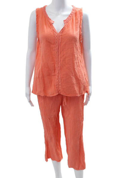 Michael Stars Women Sleeveless V Neck Solid Cotton Set Pants Orange Size XS