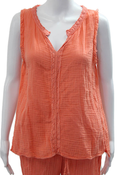 Michael Stars Women Sleeveless V Neck Solid Cotton Set Pants Orange Size XS