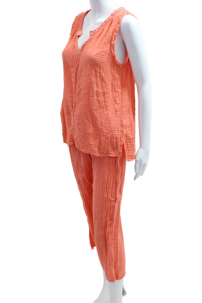 Michael Stars Women Sleeveless V Neck Solid Cotton Set Pants Orange Size XS