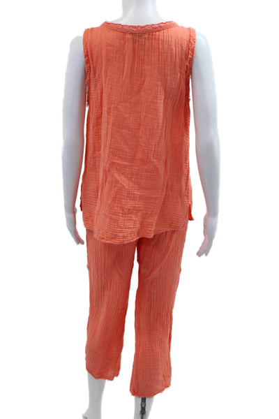 Michael Stars Women Sleeveless V Neck Solid Cotton Set Pants Orange Size XS