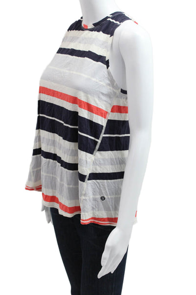 Lululemon Womens Dark Blue Striped Cotton Crew Neck Sleeveless Tank Size 4