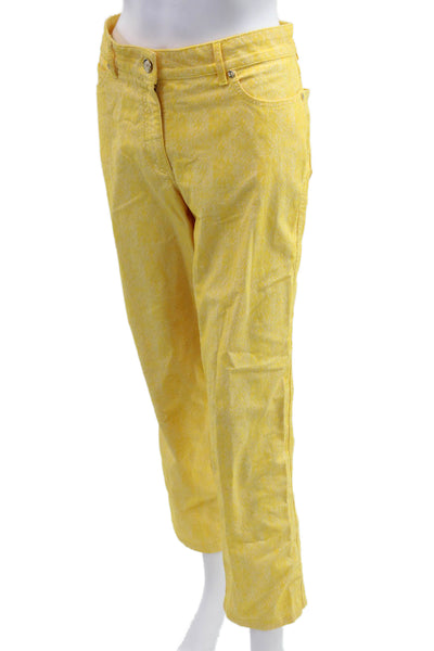 Escada Womens Cropped Ankle Pants Yellow Floral Button Size 42