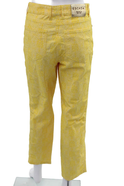 Escada Womens Cropped Ankle Pants Yellow Floral Button Size 42